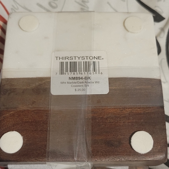 Thirtystone Set of 4 Marble & Acacia Wood Coasters - Picture 4 of 5